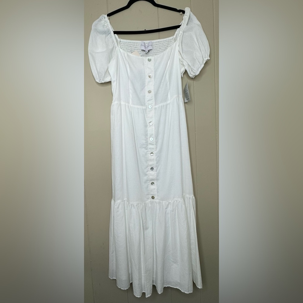 NWT Charles Henry 100% Cotton Puff Sleeve Peasant Dress Ivory Large